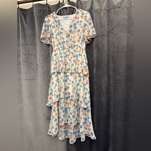 Draper James Floral Tiered High Low Dress - Blue and Orange